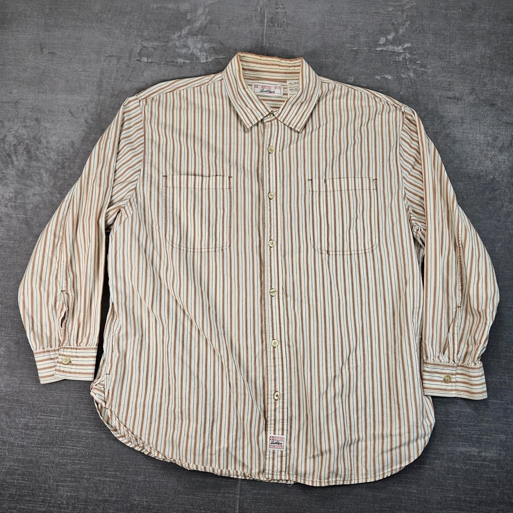 Levi Vintage Mens 2XL Striped Button‎ Down Shirt Long Sleeve Brown
